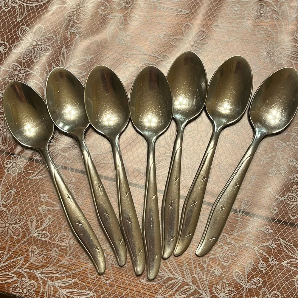 MAR-CREST Set of 7 CITATION Atomic Starburst MCM vintage Teaspoons Stainless USA